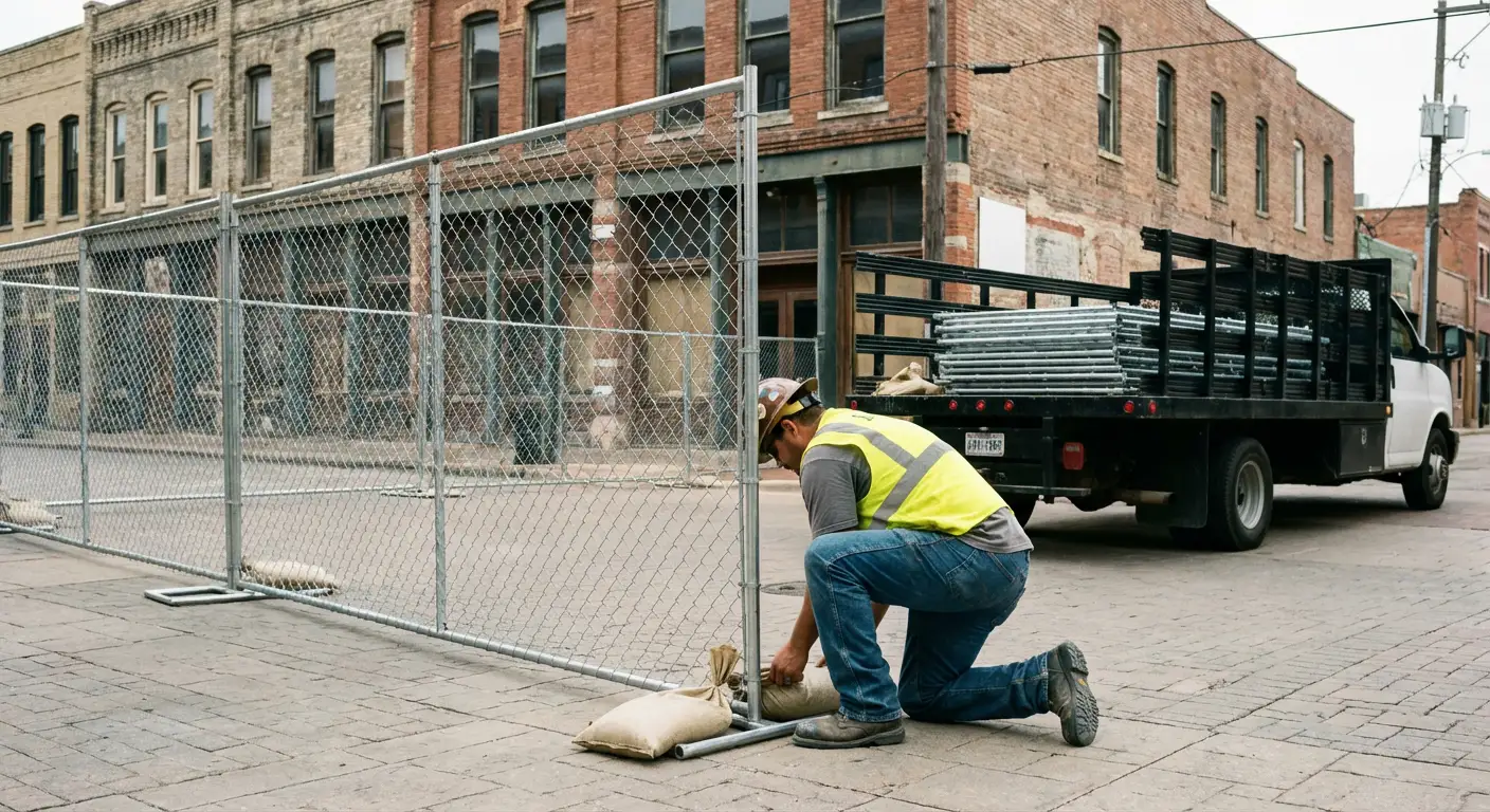 Temporary fence installation in Greenwood urban environment