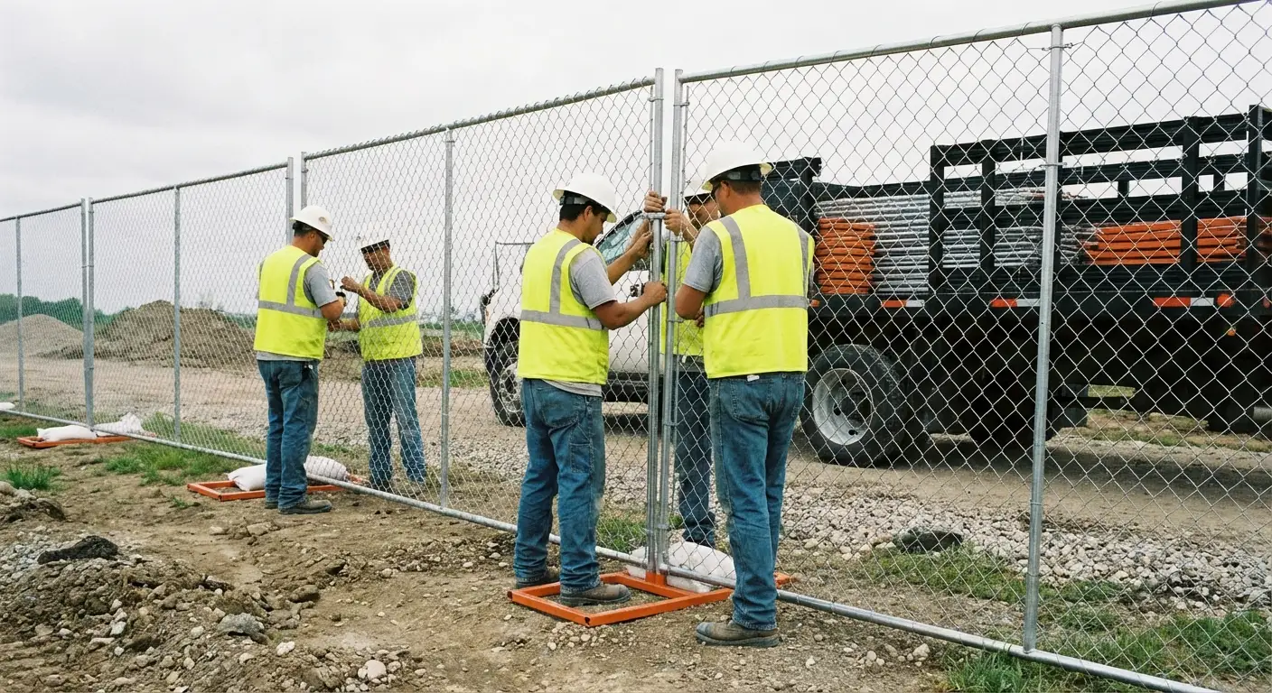 County Line Fence Rental team installing temporary fencing in Greenwood, IN