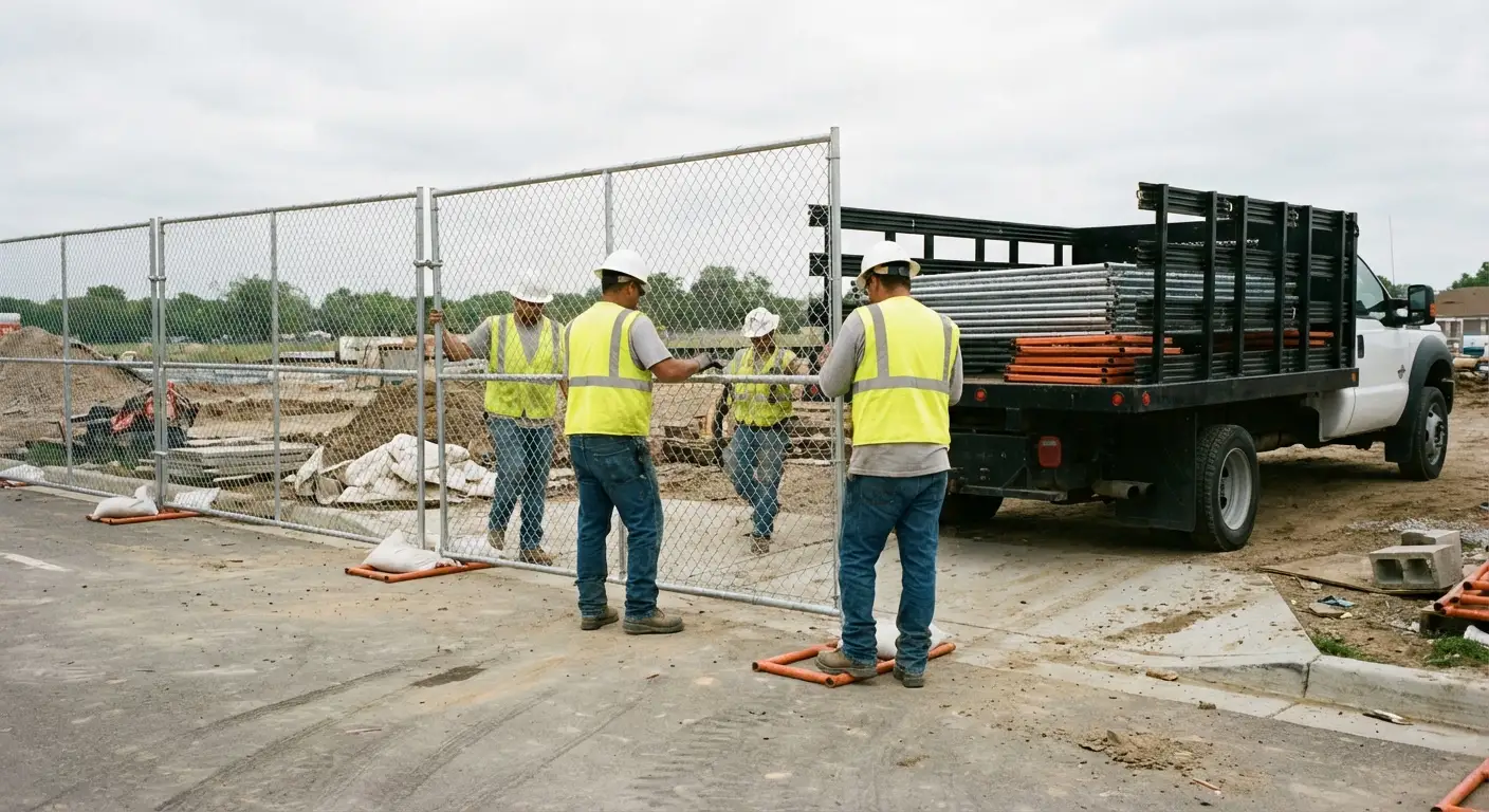 County Line Fence Rental team securing a construction site perimeter in Greenwood, IN