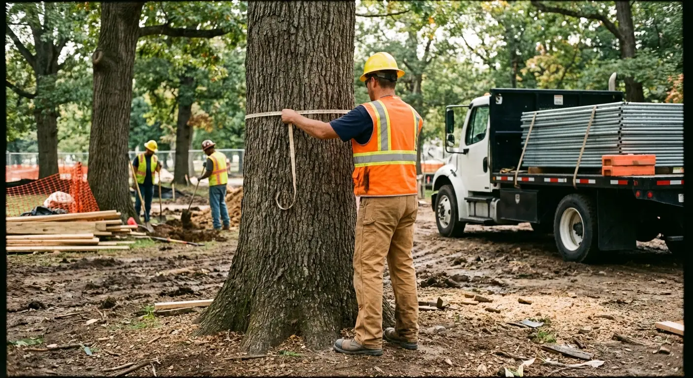 Tree protection zone fencing installation in Greenwood, IN