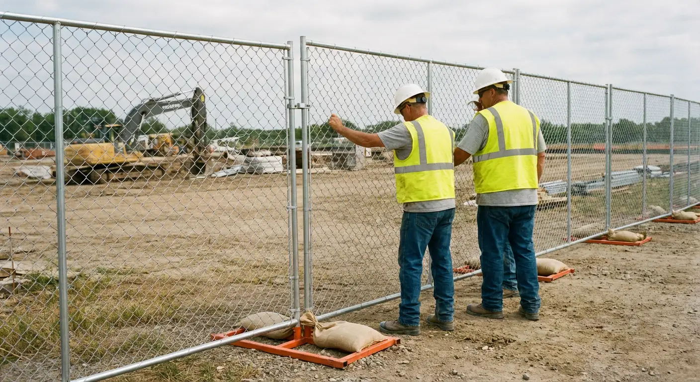 Construction site chain link panel installation in Greenwood, IN