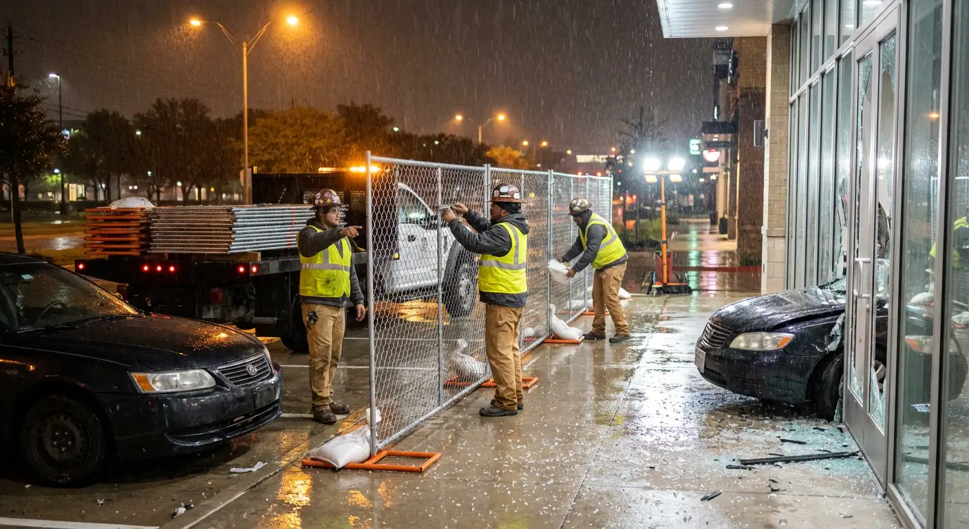 Emergency temporary fencing and dispatch logistics in Greenwood, IN